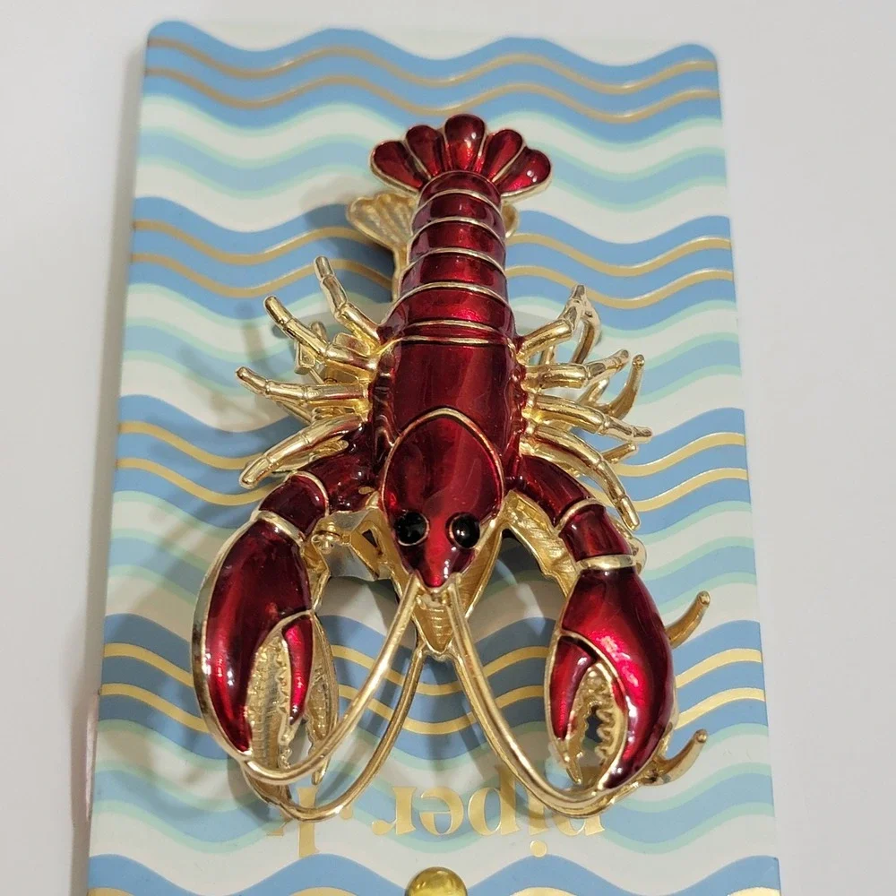 Piper K Red Lobster Gold Tone Metallic Hair Claw Clip Nautical Beach Sealife
